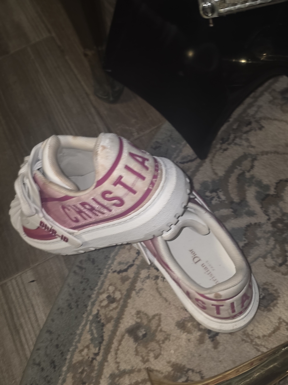 Dior Men's White Sneakers with Pink Logo Script